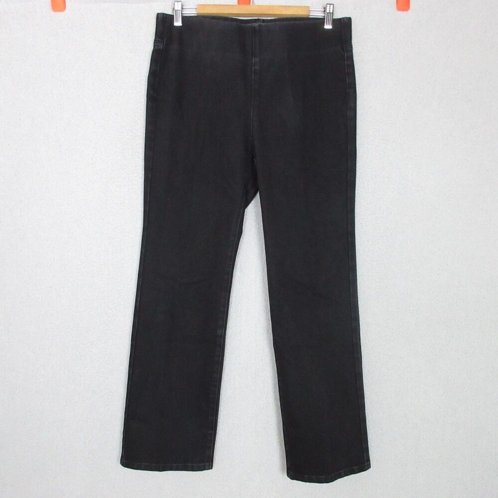 Soft Surroundings Pull On Pants Womens Petite M Black Stretch Slim Ankle 32x29.5